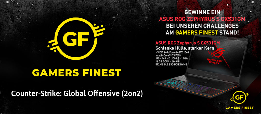 Logo und Laptop-Gewinnspiel von Gamers Finest